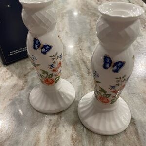 Rare Pair of Ainsley Cottage Garden Candle Holders with original boxes